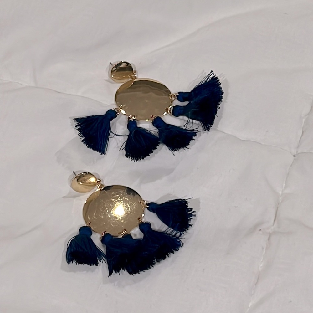 Boho blue and gold earrings